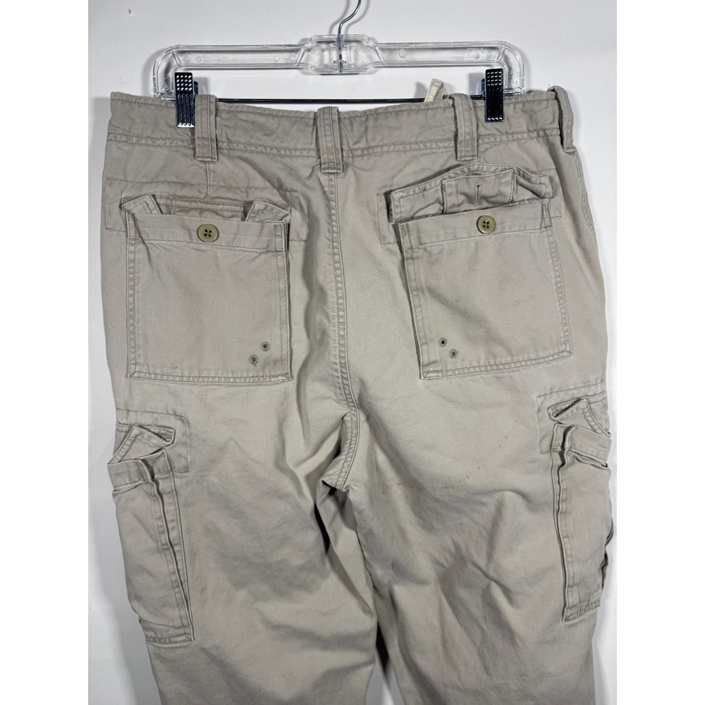 Abercrombie‎ & Fitch Mens Khaki Cargo Pants 34R Tan Cotton Drawstring Frayed Hem - Picture 5 of 9